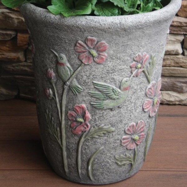Hummingbird Cement Garden Planter matching bench and bird bath